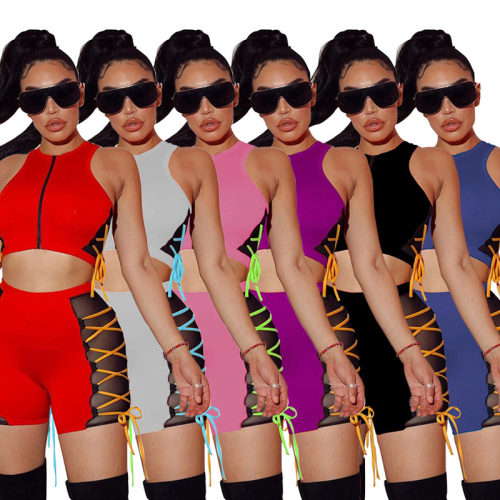 Sleeveless Tops Women Summer Mesh Two Piece Set M043