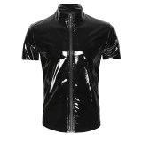 Men and Women Sexy Wetlook PVC Leather Tops Punk T-shirt Clubwear N969