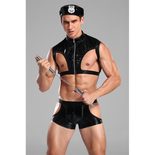 Police Cosplay Costume Male Corset Leather Sexy Set Strong Underwear 20210