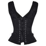 Sliver Button Front steel Boned jacket corset mysterious frower embroidered corset for women