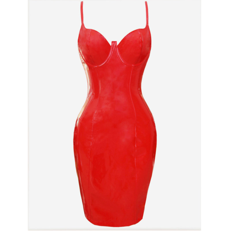 S-6XL Women Sexy PVC Leather Bodycon Dresses M7302