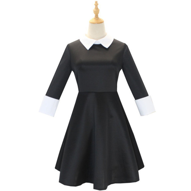 Addams Family Costume Halloween Wednesday Black Dress Cosplay Costume F411