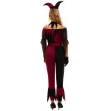 Red Sexy Circus Fancy Joker Clown Halloween Costume Cosplay M40763