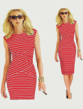 Adult Women Midi Stripe Pattern OL Tight Dress M30207