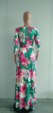 Sexy V-neck beautifully printed plus size and floor dress fashion women's clothing M8573