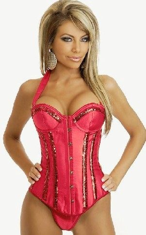 halter red satin corset m1882