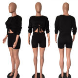 Solid Cotton T Shirts And Shorts Women Two Piece Set M9163