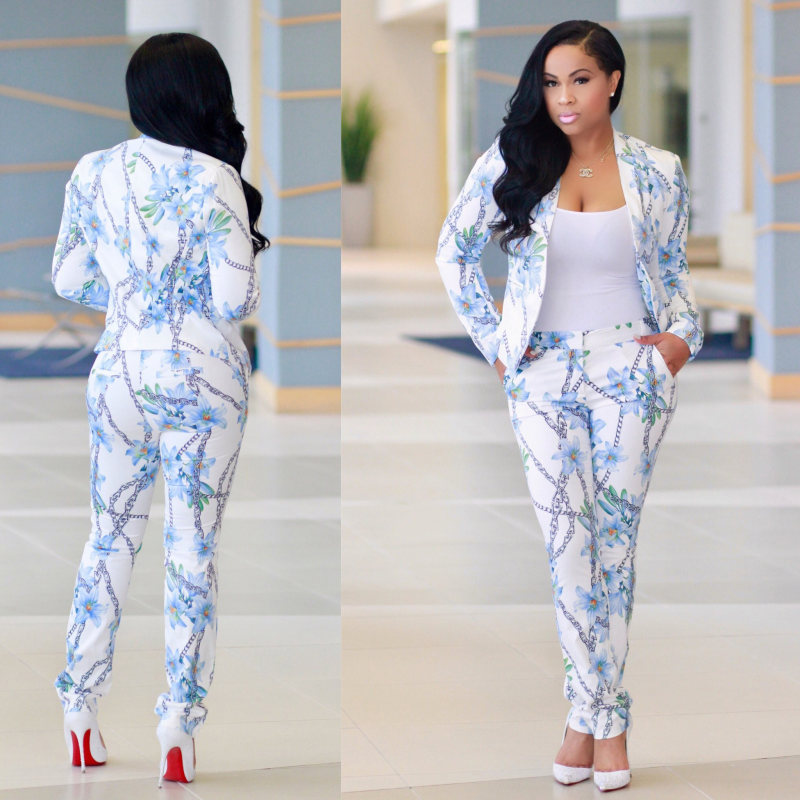 lady summer clothes chain printed coat and trousuers shop online