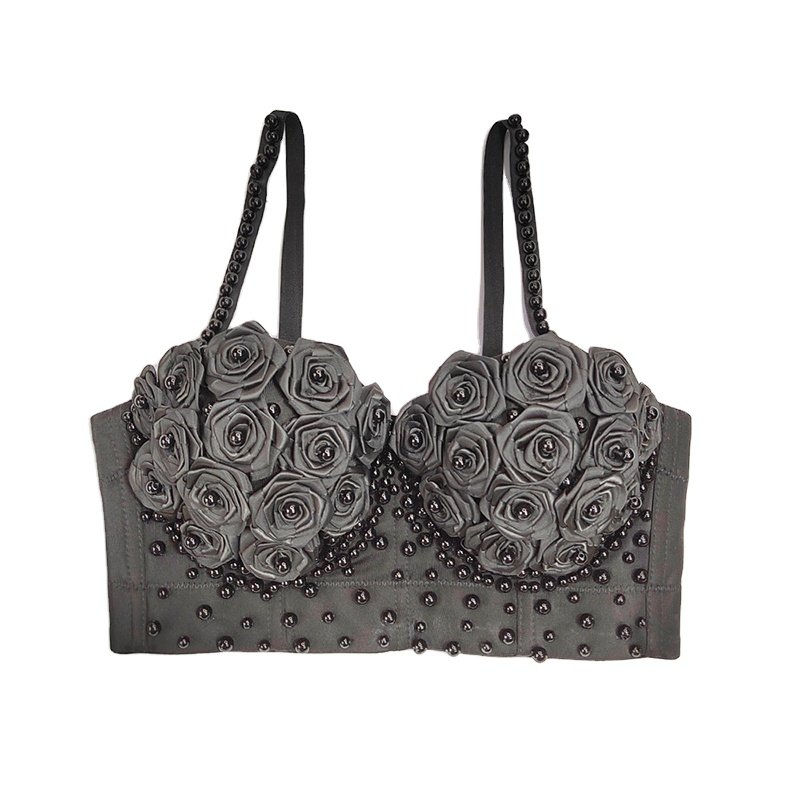 Rose Bra Waist Length Short Pearl Body Shaping Gather Vest Bra Women KN8577