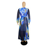 New Summer Printed Chiffon V-neck Maxi Dress M8380