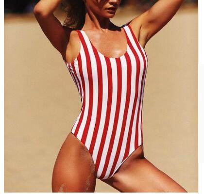 Red White Stripe Women One Piece Swimsuit With Cup ZL1806