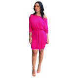 Women-fashion-batter-sleeve-solid-color-dress M8466