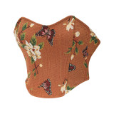 Belly Oil Painting Wind Corset Top Yarn Dyed Jacquard Fish Bone Waist Corset 22048