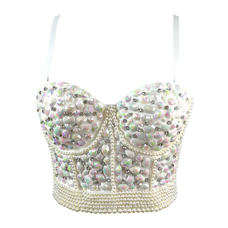 Nailed Beaded Suspenders Sexy Bright Drill Bra Support Body Shaping Top KN8813