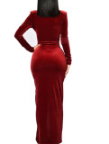 V-neck long-sleeved open candle chiffon party evening dress M88067