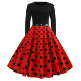 Long Sleeve Polka Dot Classic Party Casual Women Dress JY13106