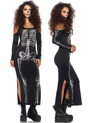 Slip up Skeleton zoobie halloween party costume long dress