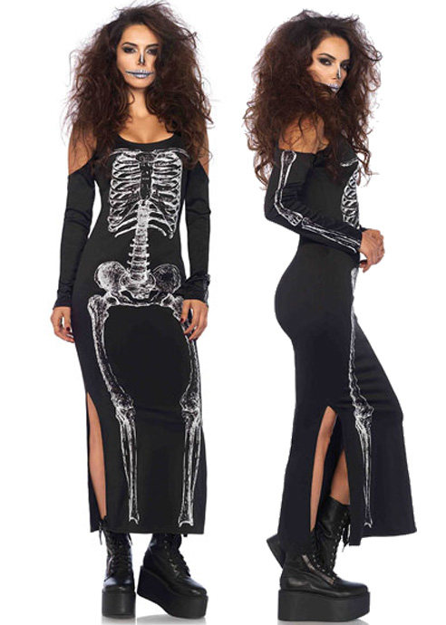 Slip up Skeleton zoobie halloween party costume long dress