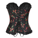 Vintage Lace Up Boned Overbust Waist Trainer Floral Embroidery Corset M22019
