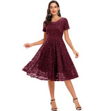 Autumn Short Sleeve Evening Elegant Female Lace Weeding Dress CD1783