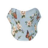 Belly Oil Painting Wind Corset Top Yarn Dyed Jacquard Fish Bone Waist Corset 22048