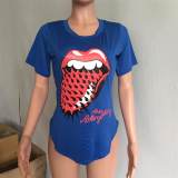 Fashion Women Big Mouth Printed Casual Wear T-shirts m8149