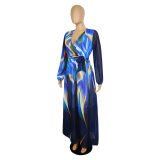 New Summer Printed Chiffon V-neck Maxi Dress M8380