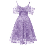 Sling Sleeves Flower Slim Women Sexy Swing Summer Lace Party Dress CD1627