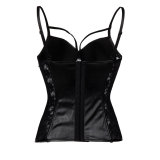 Women Black Leather Lace Patchwork Waist Trainer Corsets m1405