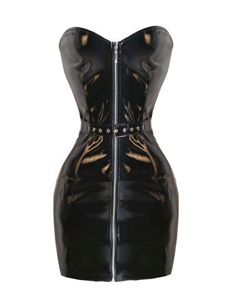 New Style Women Black Leather Dress M7269
