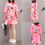 Women Summer Cartoon Print T-Shirts Dress M8341