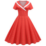 Polka Dots V Neck Women Casual Royal Blue Prom Spring Dresses JY15122