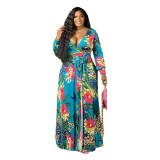 Women V-Neck Vintage Sexy Floral Halter Plus Size Casual Dress 86117