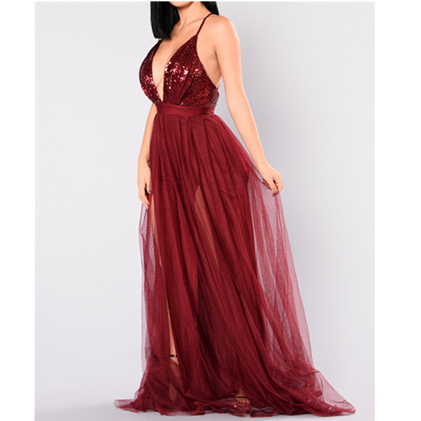 Deep V-neck Women Long Evening Dress M19001