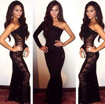 Black One Shoulder Design Evening Dress M2302