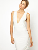 White Open Front Patchwork Bodycon Dress Sexy Midi Dress M3622