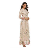 Lace Embroidery Ladies Partyl Dubai Sweet Flower Mesh Dress Women 21002