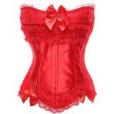 Lace Trim Bow Satin Corset Plus Size M1722A