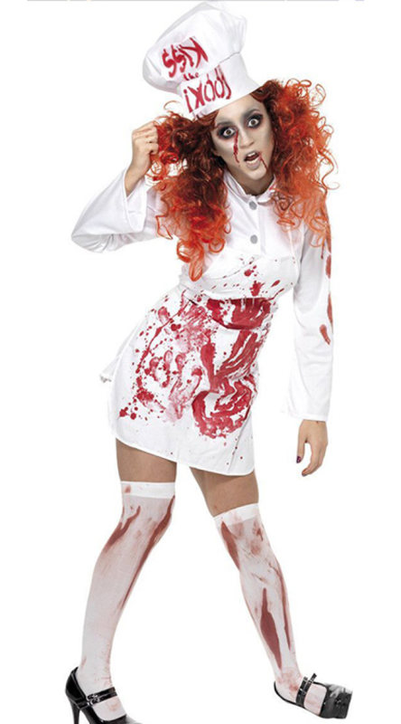 White Bloody Scary Nurse Halloween Costume M40500