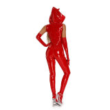 Tight Mirror PVC PU Patent Leather Bodysuit Pants Suit Devil Queen Jumpsuit 6853