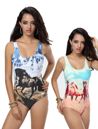 Horse printing one piece swimsuit M5306
