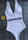 Deep V Neck Sexy Black White Women Hollow Out One Pieces Swimsuit XM1001