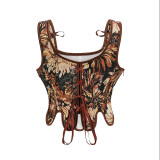 Court Style Peony Retro Bustier Top Waistcoat Monet Oil Body Shaping Corset AM22046