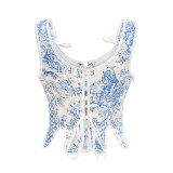 Retro Porcelain After Lacing Corset Fishbone Vest Crop Spice Girl Corset Top AM22097