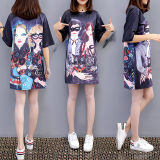 Casual Loose Cartoon Printed T Shirt Dress M8369