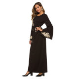 New Style Elegant Embroidered Beaded Trumpet Sleeve Lace Up Dress 1921