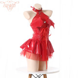 Women Imp Bat Patent Leather Witch Dress Costume Daemon Uniform Cosplay FSM096