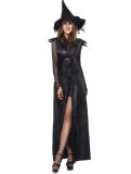 Sexy Black Halloween Witch Costume Long Dress with Hat m40391