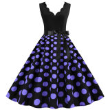Burnt Polka Print Dot Office Wear Sleeveless V-neck White Dress JY14721