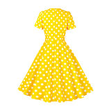 Hepburn Style Round Neck Bow Lace Up Polka Dot Retro Swing Dress Woman 5157